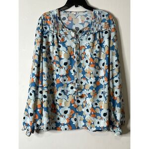 Joie‎ Floral Print Long Sleeve Sheer Button Front Blouse Women XL Blue Orange